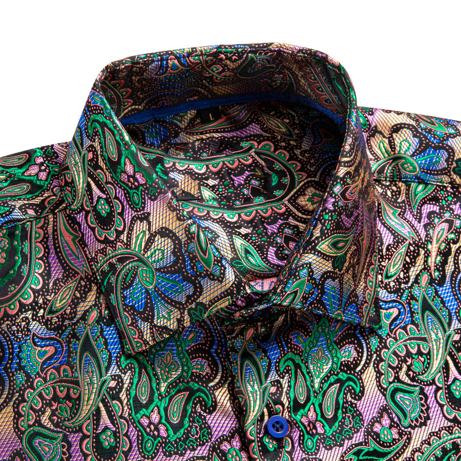 Green Gradient Paisley Silk Dress Shirt shirt - Sophisticated Gentlemen