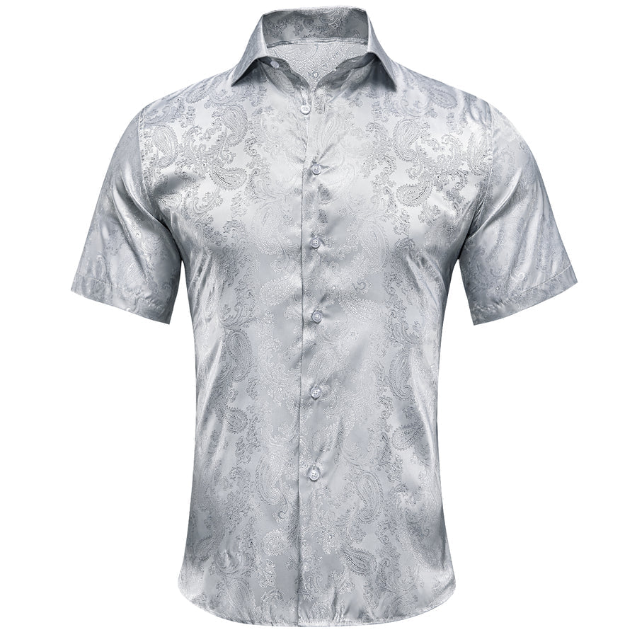 Gray Paisley Silk Dress Shirt shirt S - Sophisticated Gentlemen
