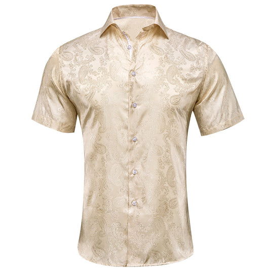 Champagne Paisley Silk Dress Shirt shirt S   - Sophisticated Gentlemen