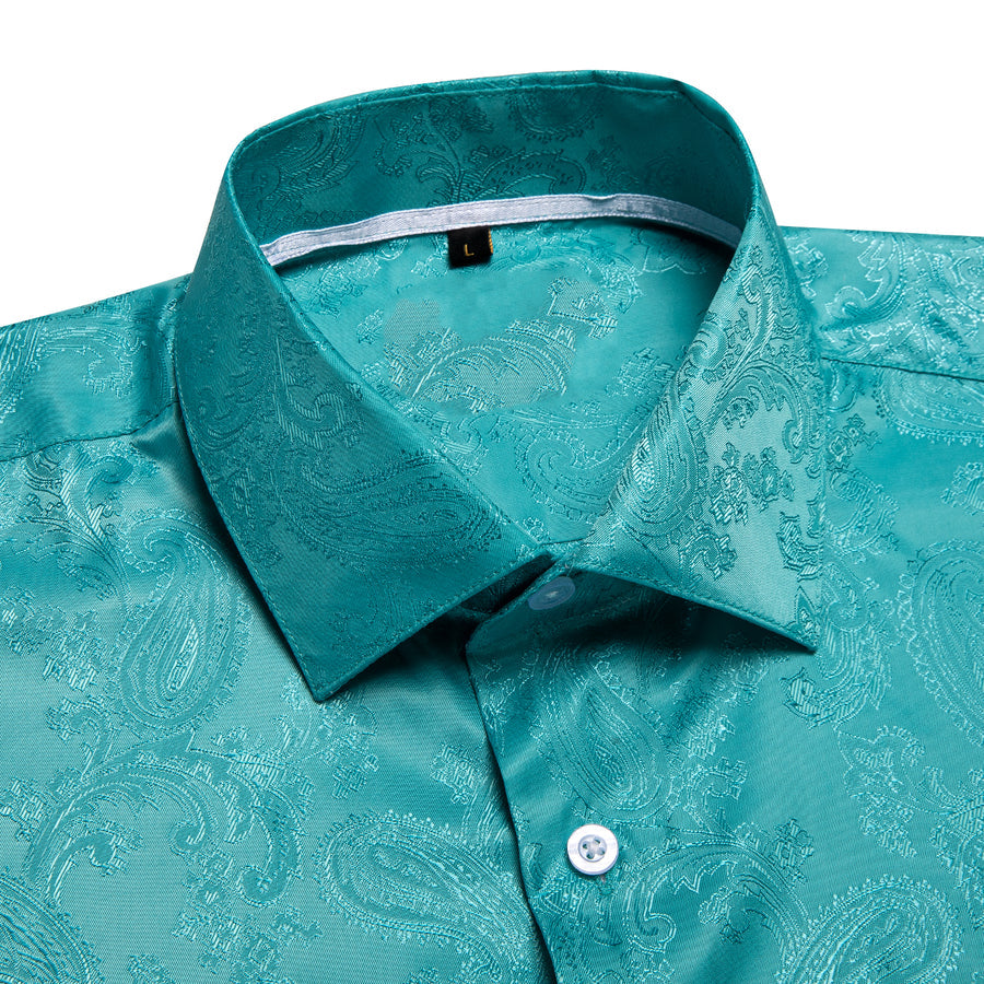Lake Blue Paisley Silk Dress Shirt shirt - Sophisticated Gentlemen