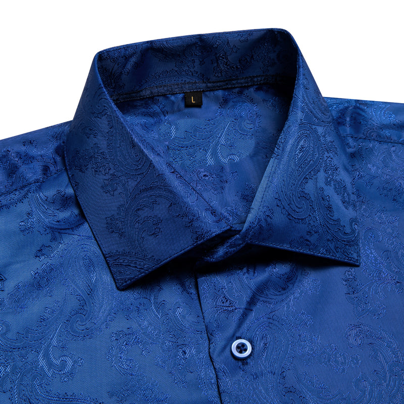 Navy Blue Paisley Silk Dress Shirt shirt - Sophisticated Gentlemen