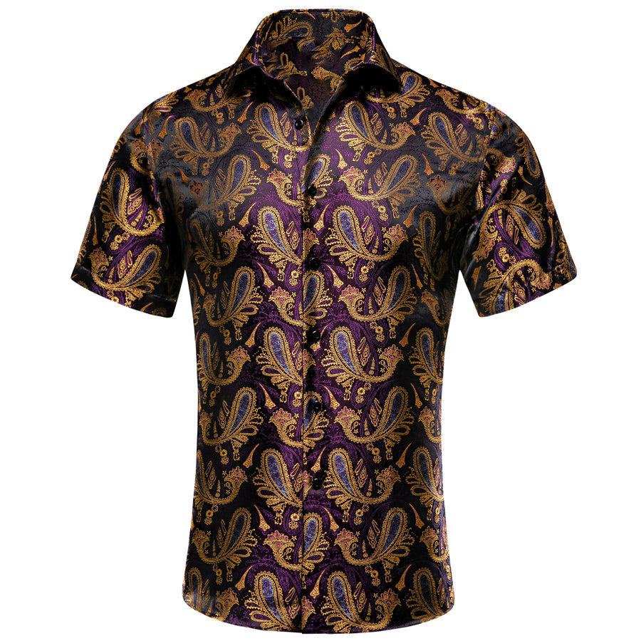 Purple Golden Paisley Silk Dress Shirt shirt S - Sophisticated Gentlemen