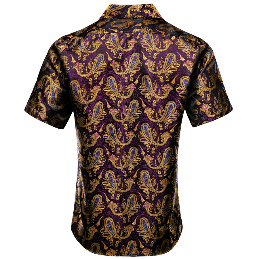 Purple Golden Paisley Silk Dress Shirt shirt - Sophisticated Gentlemen