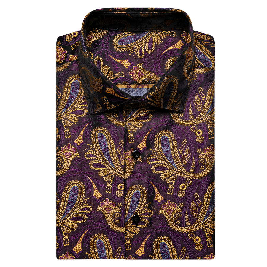 Purple Golden Paisley Silk Dress Shirt shirt - Sophisticated Gentlemen