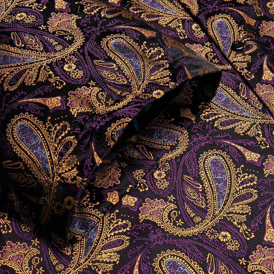 Purple Golden Paisley Silk Dress Shirt shirt - Sophisticated Gentlemen