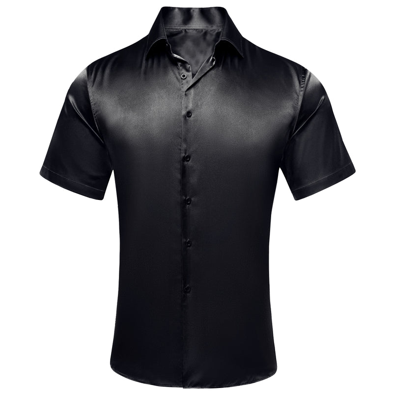 Black Solid Satin Dress Shirt shirt S - Sophisticated Gentlemen