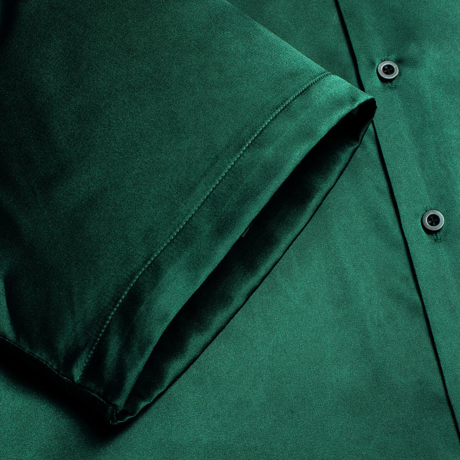 Emerald Green Solid Satin Dress Shirt shirt - Sophisticated Gentlemen