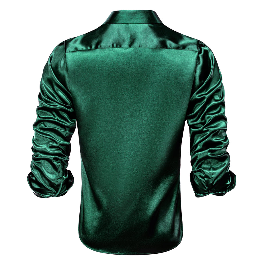 Shiny Dark Green Solid Silk Dress Shirt shirt - Sophisticated Gentlemen