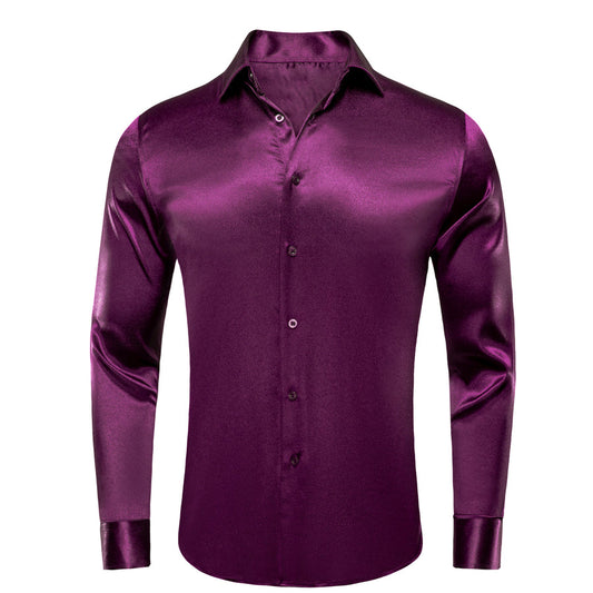 Shiny Dark Purple Solid Silk Dress Shirt shirt S   - Sophisticated Gentlemen