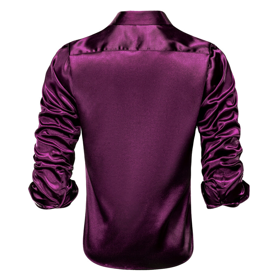 Shiny Dark Purple Solid Silk Dress Shirt shirt - Sophisticated Gentlemen