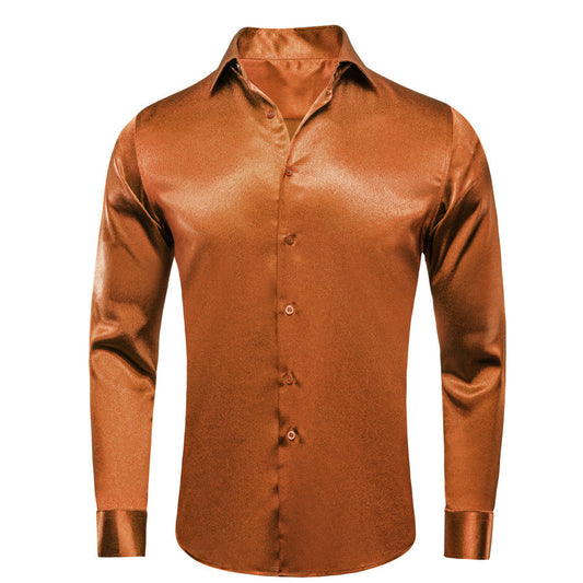 Orange Copper Solid Silk Dress Shirt shirt S   - Sophisticated Gentlemen