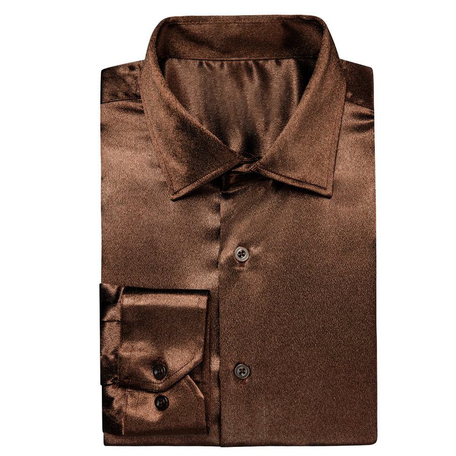 Chocolate Brown Solid Silk Dress Shirt shirt - Sophisticated Gentlemen