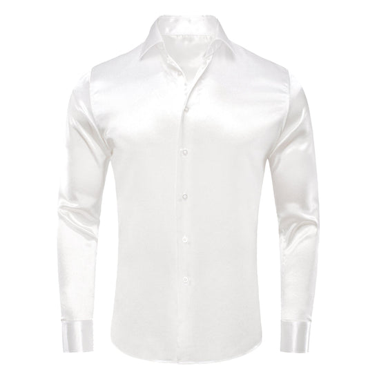 Pure White Solid Silk Dress Shirt shirt S   - Sophisticated Gentlemen