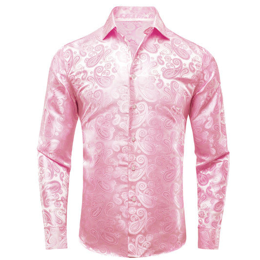 Pink Paisley Silk Dress Shirt shirt S   - Sophisticated Gentlemen