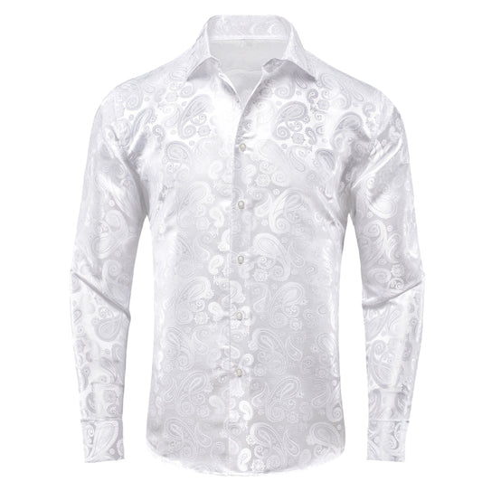 Pure White Paisley Silk Dress Shirt shirt S   - Sophisticated Gentlemen