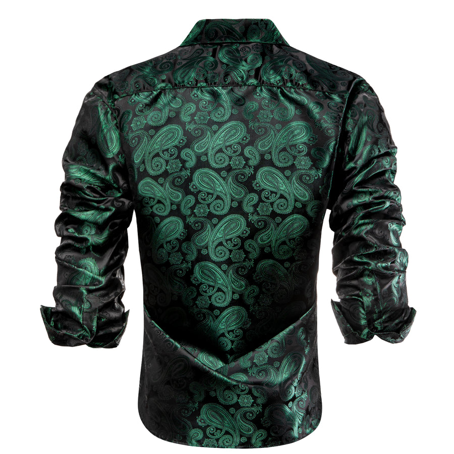 Dark Green Paisley Pattern Silk Dress Shirt shirt - Sophisticated Gentlemen