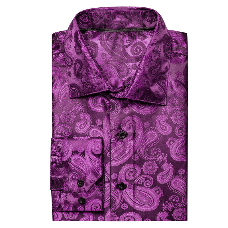 Purple Paisley Pattern Silk Dress Shirt shirt - Sophisticated Gentlemen