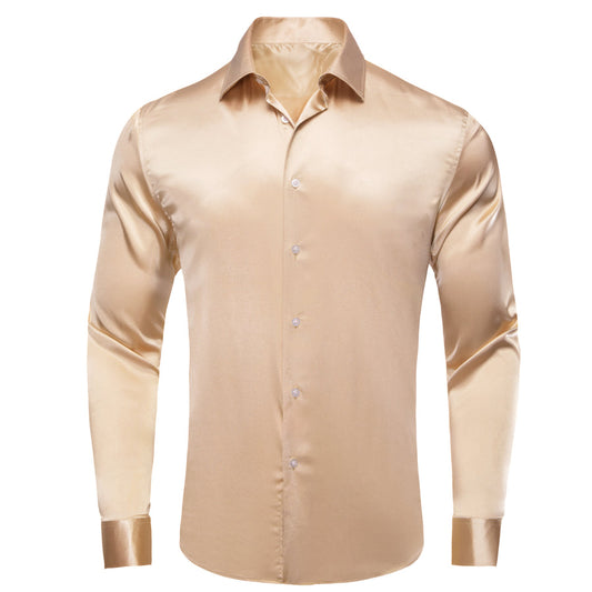 Champagne Solid Satin Dress Shirt shirt S   - Sophisticated Gentlemen