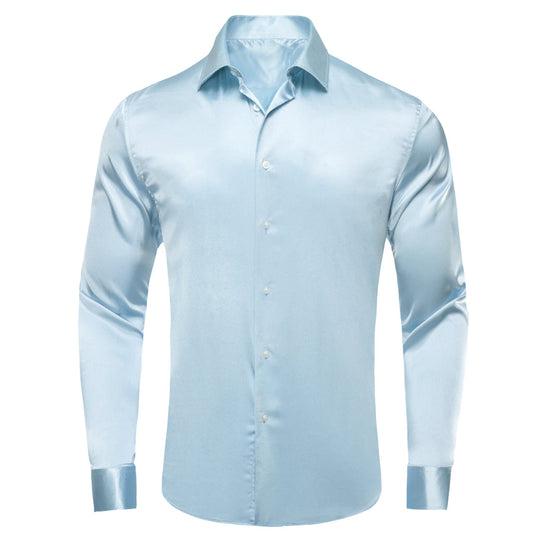 Light Blue Solid Satin Dress Shirt shirt S   - Sophisticated Gentlemen