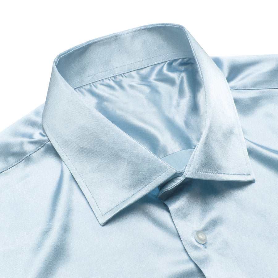 Light Blue Solid Satin Dress Shirt shirt - Sophisticated Gentlemen