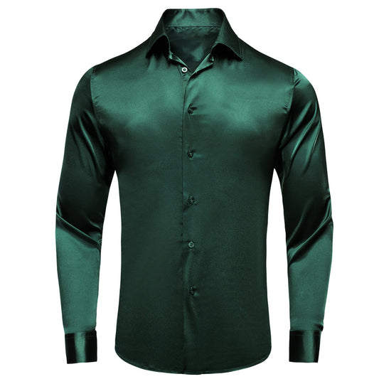 Emerald Green Solid Satin Dress Shirt shirt S   - Sophisticated Gentlemen