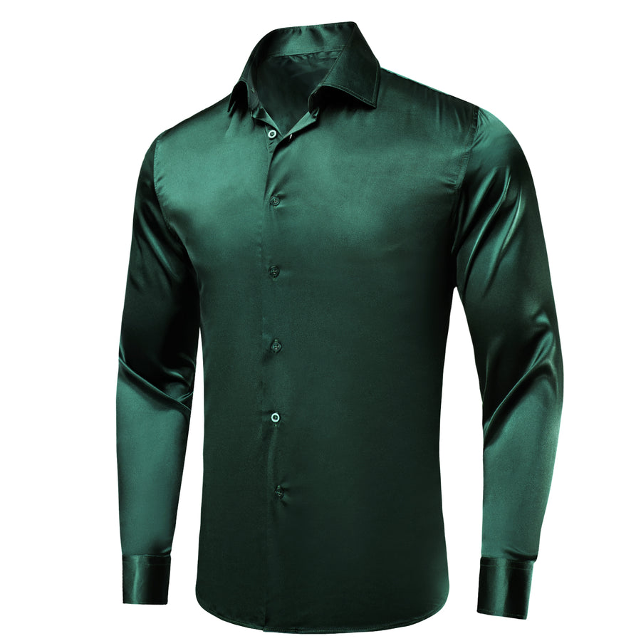 Emerald Green Solid Satin Dress Shirt shirt - Sophisticated Gentlemen