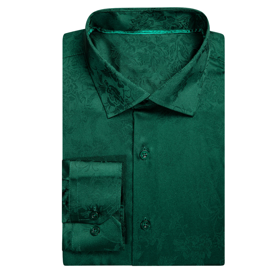 Emerald Green Floral Silk Dress Shirt shirt - Sophisticated Gentlemen
