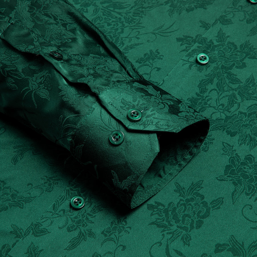 Emerald Green Floral Silk Dress Shirt shirt - Sophisticated Gentlemen