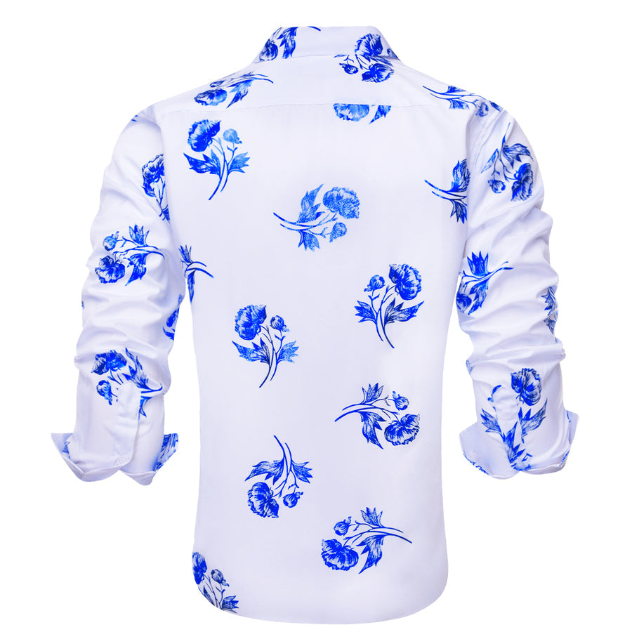 White Blue Floral Silk Dress Shirt shirt - Sophisticated Gentlemen