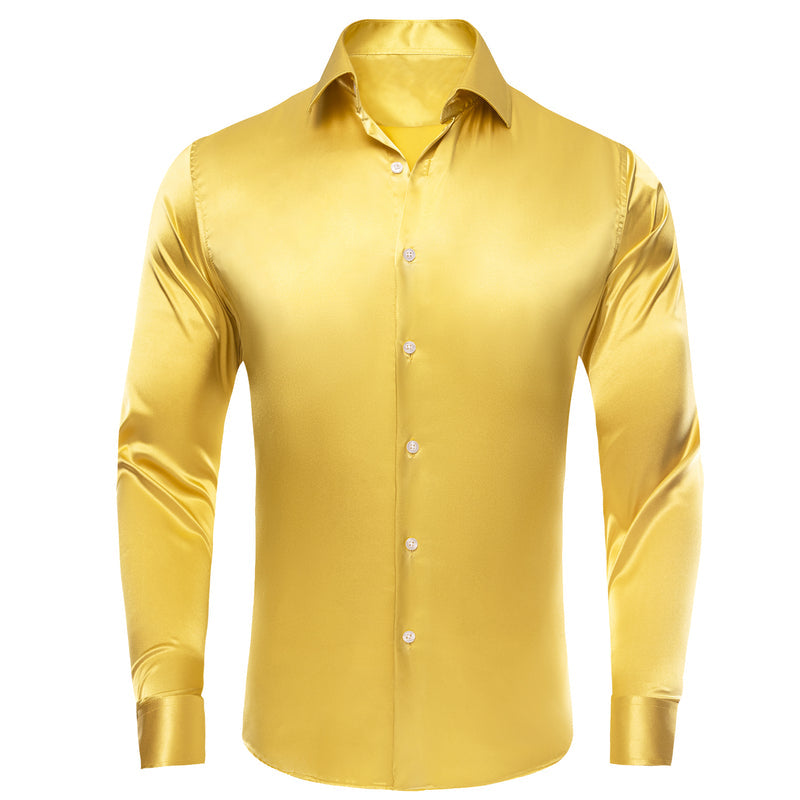 Yellow Solid Satin Silk Dress Shirt shirt S - Sophisticated Gentlemen