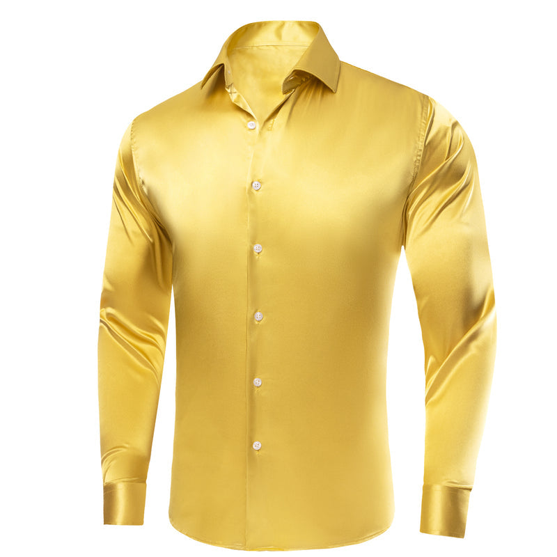 Yellow Solid Satin Silk Dress Shirt shirt - Sophisticated Gentlemen