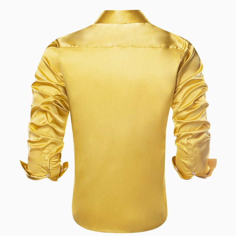 Yellow Solid Satin Silk Dress Shirt shirt - Sophisticated Gentlemen