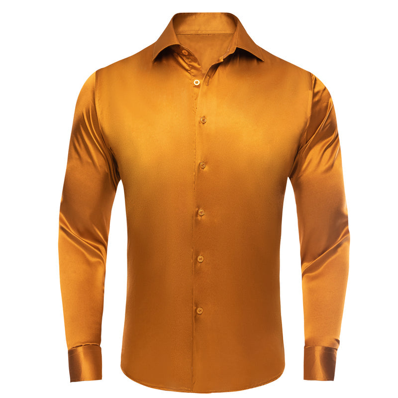 Golden Yellow Solid Satin Silk Dress Shirt shirt S - Sophisticated Gentlemen