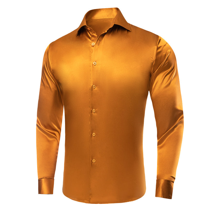 Golden Yellow Solid Satin Silk Dress Shirt shirt - Sophisticated Gentlemen