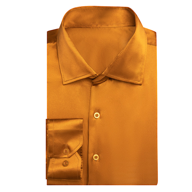 Golden Yellow Solid Satin Silk Dress Shirt shirt - Sophisticated Gentlemen