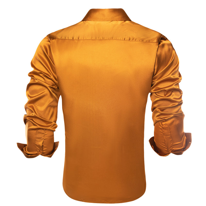 Golden Yellow Solid Satin Silk Dress Shirt shirt - Sophisticated Gentlemen