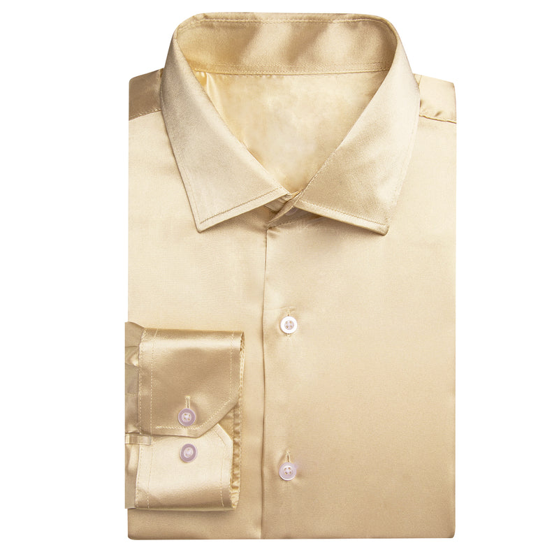 Beige Solid Satin Silk Dress Shirt shirt - Sophisticated Gentlemen