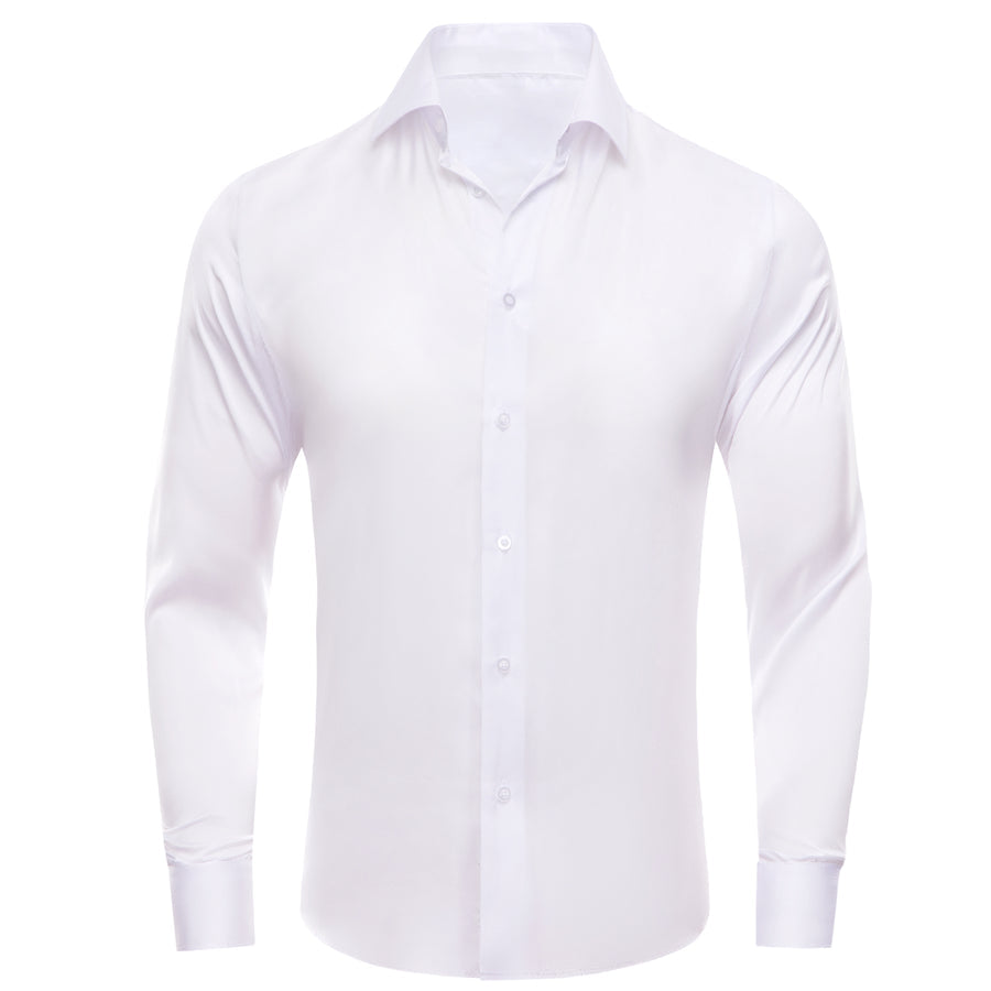 White Solid Satin Chiffon Non-Stretch Dress Shirt shirt S - Sophisticated Gentlemen