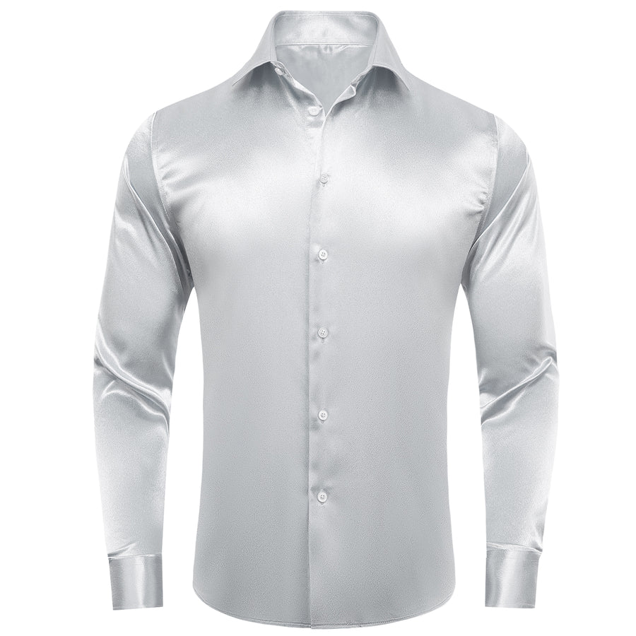 Silver Solid Satin Men's Dress Shirt shirt S - Sophisticated Gentlemen