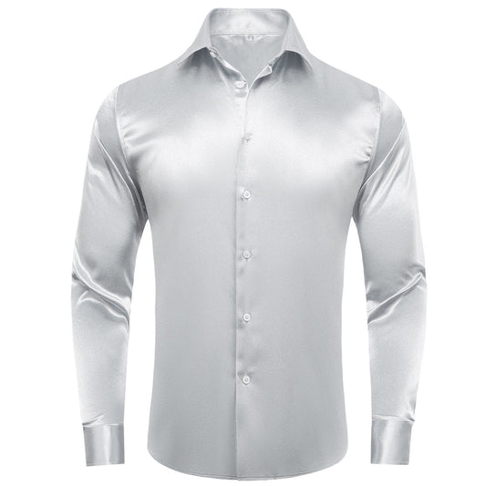 Silver Solid Satin Men's Dress Shirt shirt S   - Sophisticated Gentlemen