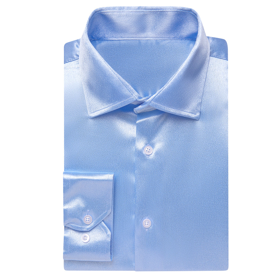 Baby Blue Solid Satin Dress Shirt shirt - Sophisticated Gentlemen