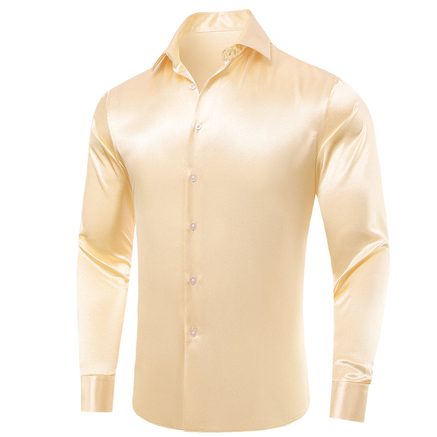 Light Yellow Solid Satin Dress Shirt shirt S - Sophisticated Gentlemen