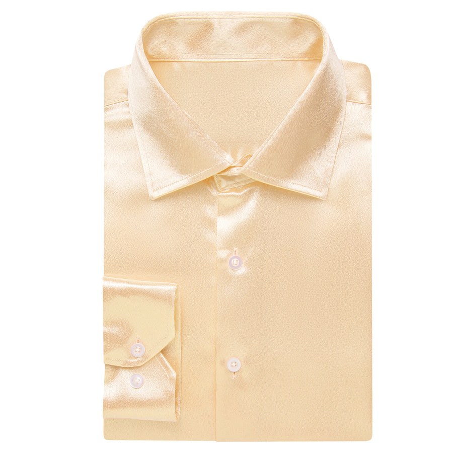 Light Yellow Solid Satin Dress Shirt shirt - Sophisticated Gentlemen