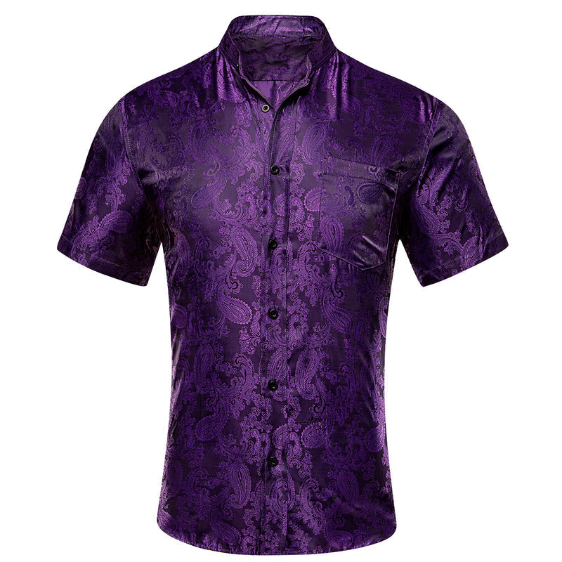 Dark Purple Paisley Silk Men's Dress Shirt shirt S - Sophisticated Gentlemen