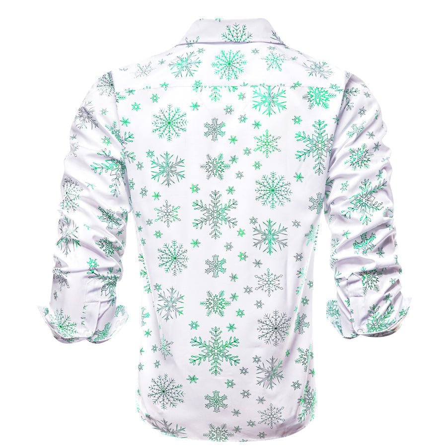 White Christmas Light Green Snowflake Novelty Dress Shirt shirt - Sophisticated Gentlemen
