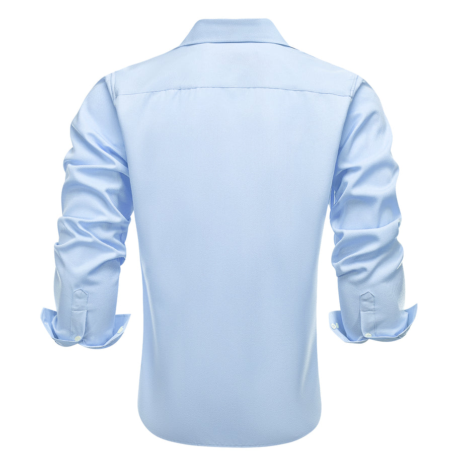 White Blue Solid Stretch Woven Dress Shirt shirt - Sophisticated Gentlemen