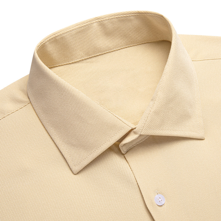 Beige Solid Stretch Woven Dress Shirt shirt - Sophisticated Gentlemen