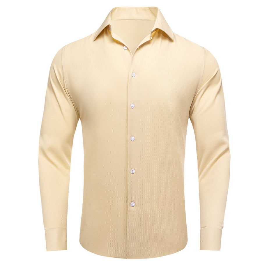Beige Solid Stretch Woven Dress Shirt shirt S - Sophisticated Gentlemen