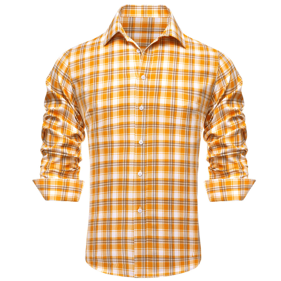 Orange White Plaid Men's Silk Dress Shirt shirt - Sophisticated Gentlemen