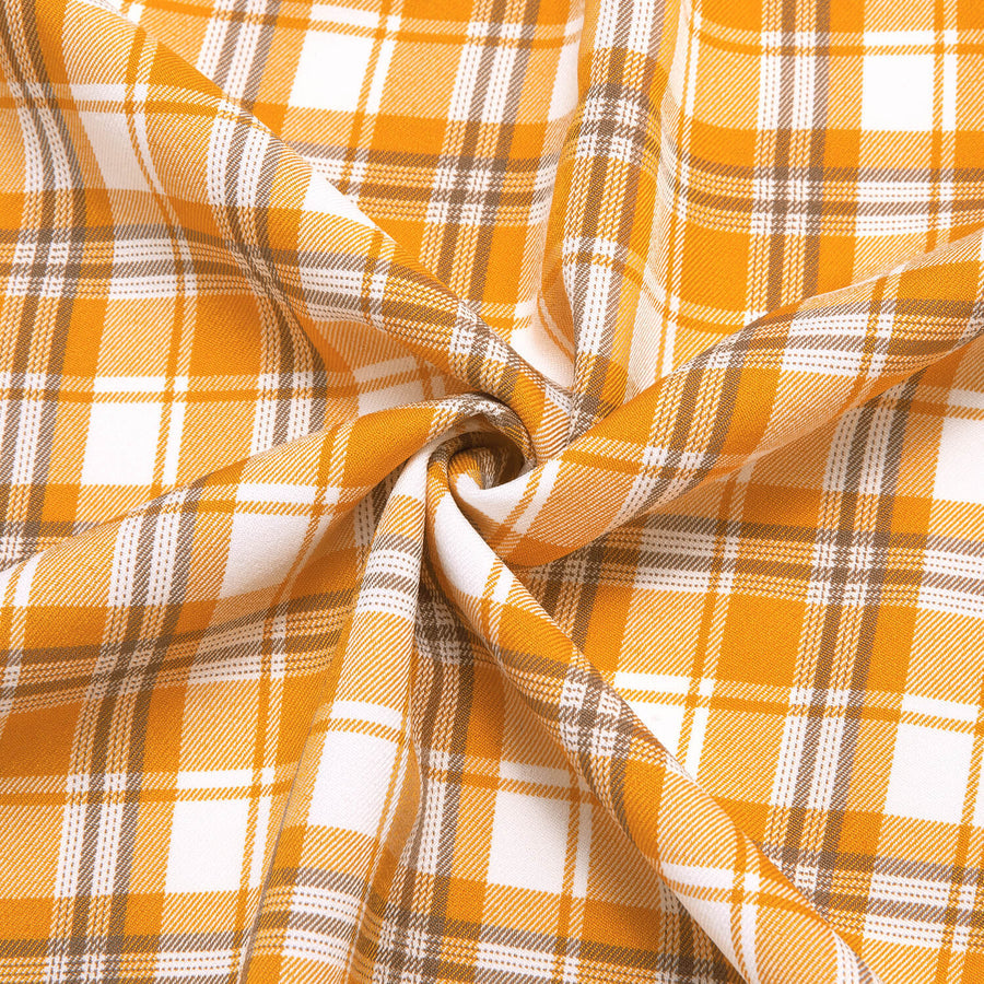 Orange White Plaid Men's Silk Dress Shirt shirt - Sophisticated Gentlemen